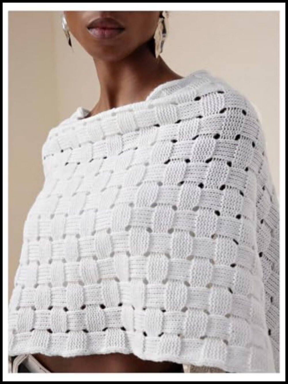 Knit Poncho Shawl Crochet Wrap Boho Crop Sweater Top - Picture 3 of 3